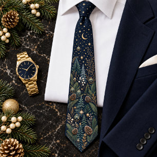 Starry Night Winter Forest & Moon Formal Holiday Tie