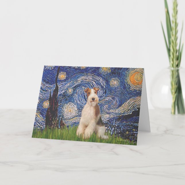 Starry Night - Wire Fox Terrier 3 Card (Front)