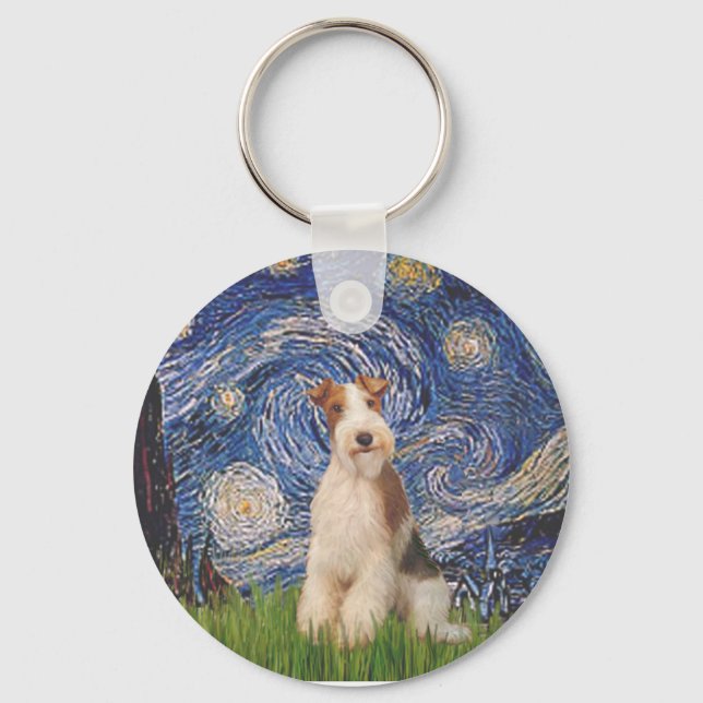 Starry Night - Wire Fox Terrier 3 Key Ring (Front)