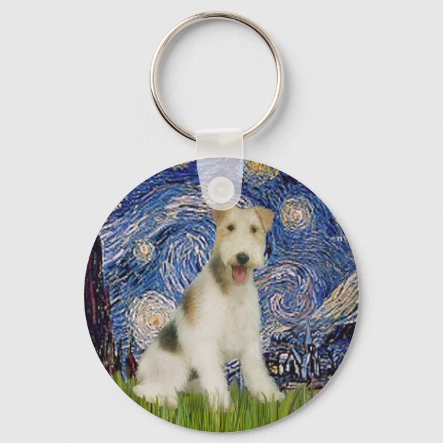 Starry Night - Wire Fox Terrier (M) Key Ring (Front)