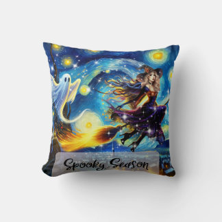 Starry Night Witchy Halloween Design Cushion