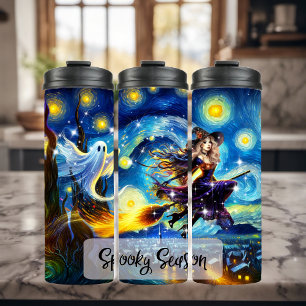 Starry Night Witchy Halloween Design Thermal Tumbler