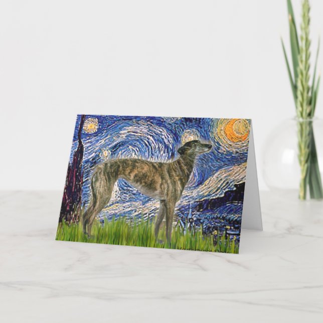 Starry Night with a Brindle Greyhound Card (Front)