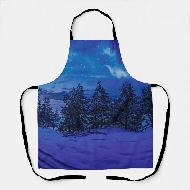 Starry night with full moon in forest apron (Front)
