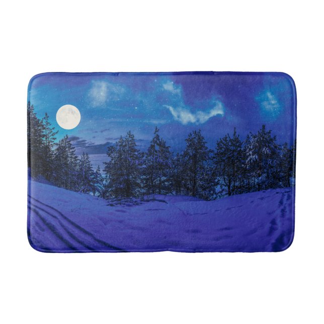 Starry night with full moon in forest bath mat (Front)