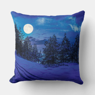 Starry night with full moon in forest cushion