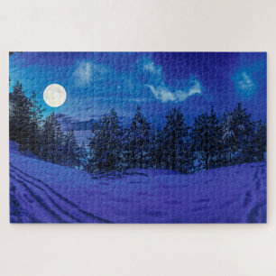 Starry night with full moon in forest jigsaw puzzle