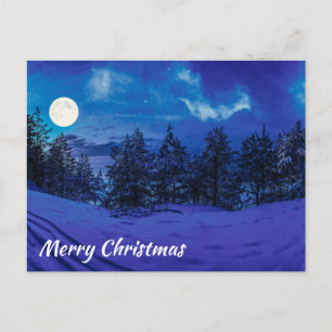 Starry night with full moon in forest postcard