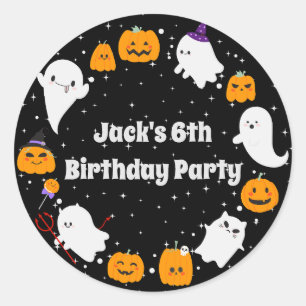 Starry Night with Ghosts and Pumpkins  Classic Round Sticker