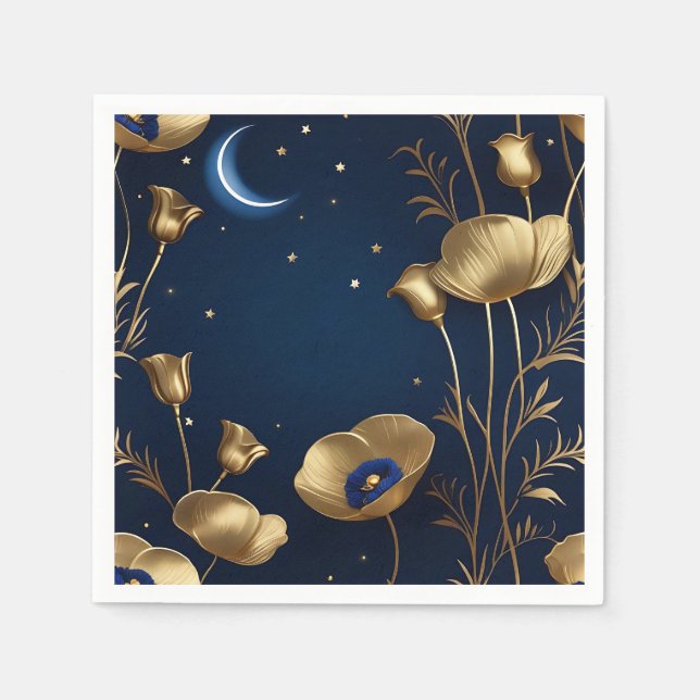 Starry Night with Gold Crescent Moon Napkin (Front)