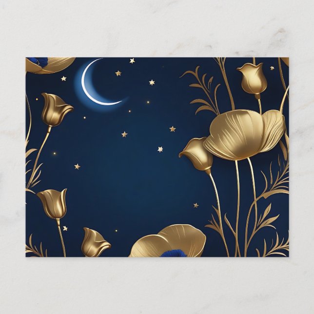 Starry Night with Gold Crescent Moon Postcard (Front)