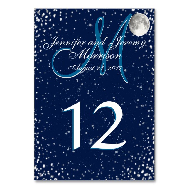 Starry Night with Moon Monogram Table Number (Front)