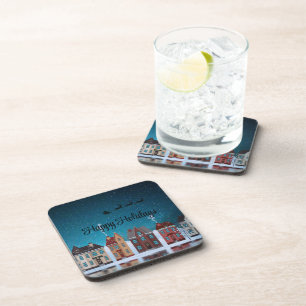 Starry Night With Santa Claus and Houses Coaster