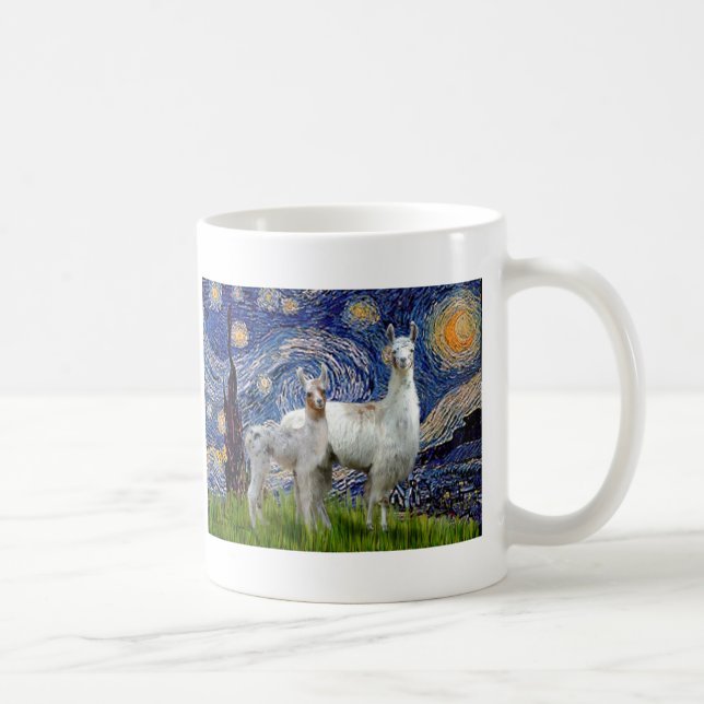 Starry Night with Two Llamas Coffee Mug (Right)
