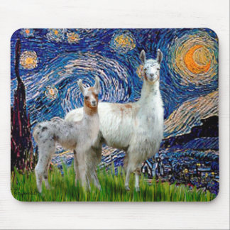 Starry Night with Two Llamas Mouse Pad