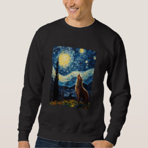 Starry Night Wolf Howling at the Moon van Gogh Pai Sweatshirt