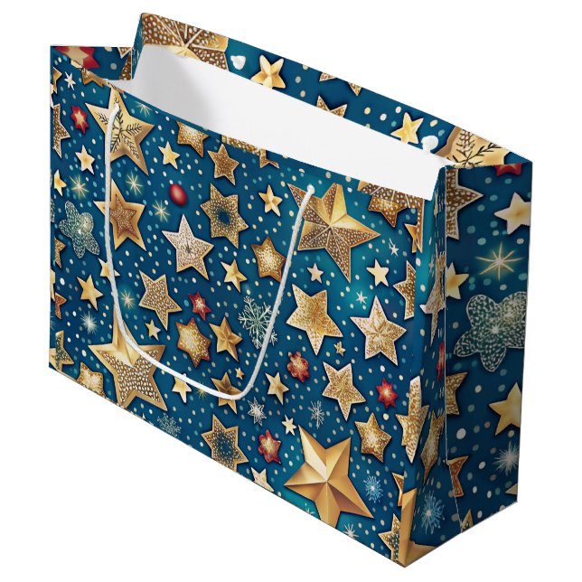 Starry Night Wrapping Paper Shimmering and Festive Large Gift Bag (Front Angled)