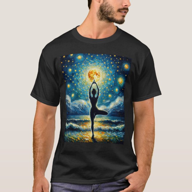 Starry Night Yoga Pose Yogi Van Gogh Lover T-Shirt (Front)