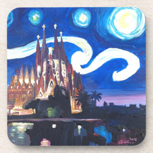 Starry nights at Sagrada Familia in Barcelona Coaster