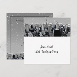 Starry NYC Etched Fisheye Grey Skyline Birthday SQ Invitation