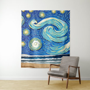 Starry Ocean Summer Beach Waves Tapestry