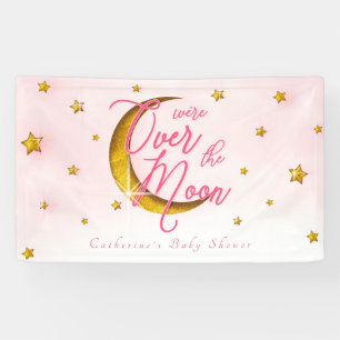Starry Over The Moon Pink Gold Baby Girl Shower Banner
