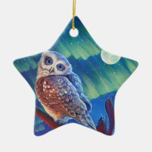 Starry owls ceramic tree decoration