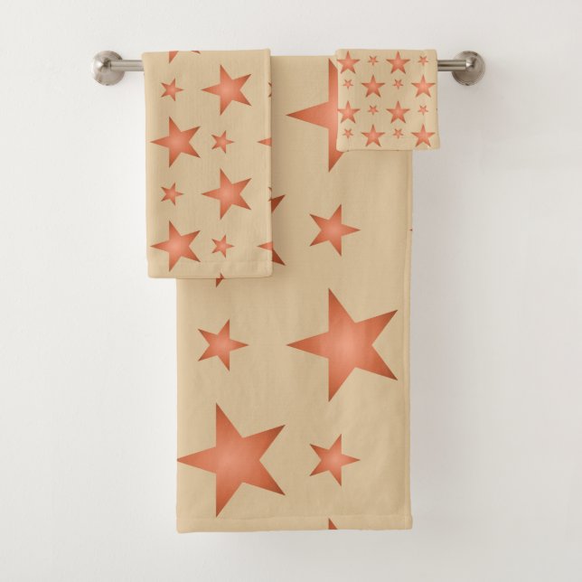 Starry pattern in gradient terracotta orange  bath towel set (Insitu)