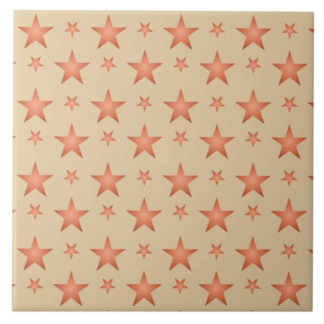 Starry pattern in gradient terracotta orange  ceramic tile (Front)