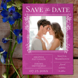 Starry Photo Magenta Save the Date