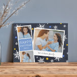 Starry Photobooth | Hanukkah Photo Collage Card<br><div class="desc">Cute Hanukkah photo card features a photo booth strip with two photos and a blue text panel, plus an instant camera-inspired snapshot with a handwritten caption. Personalise with the year and your family name or custom message, on a navy blue background dotted with hand drawn snowflakes and blue and gold...</div>