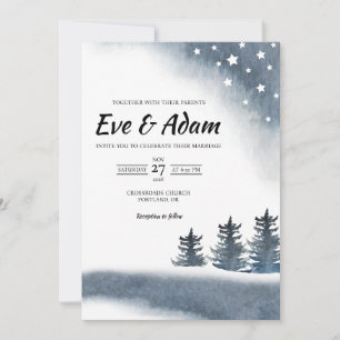 Starry Pine Forest Watercolor Winter Wedding Invitation