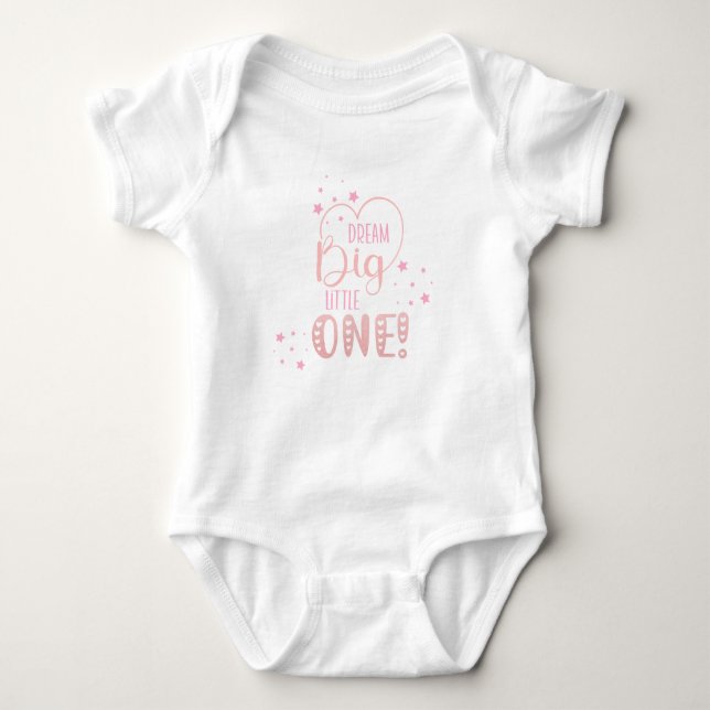 Starry Pink Dream Big Little One Heart Baby Girl Bodysuit (Front)