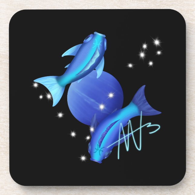 Starry Pisces Neptune Zodiac Coaster (Front)