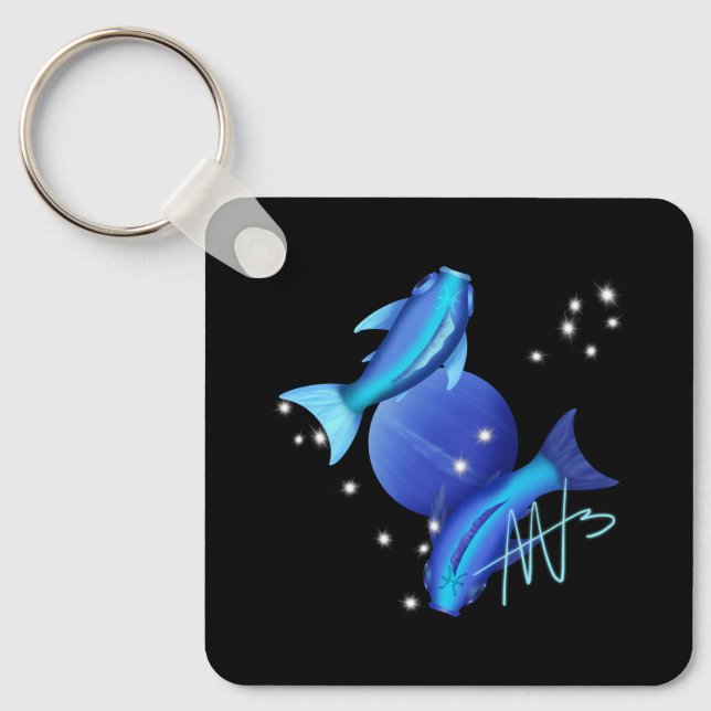 Starry Pisces Neptune Zodiac Metal Key Ring (Front)