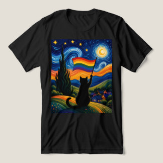 Starry Pride Night Cat Van Gogh Style Rainbow Tri-Blend Shirt