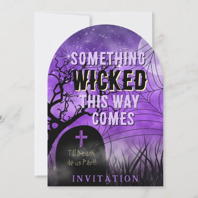 Starry Purple Goth Graveyard Full Moon Wicked Invitation (Front)