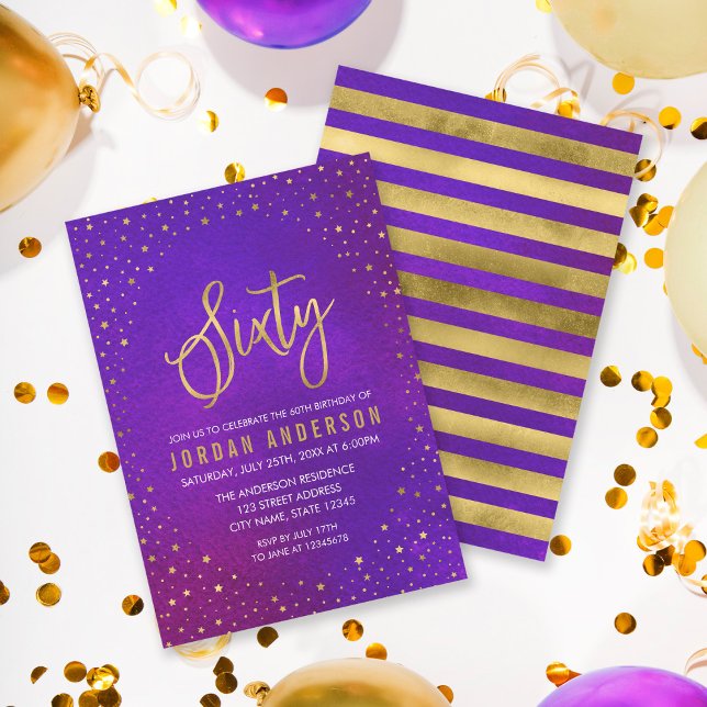 Starry Purple Watercolor 60th Birthday Invitation (Creator Uploaded)