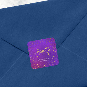Starry Purple Watercolor 70th Birthday Square Sticker
