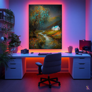 Starry River Cottage - Dreamlike Countryside Poster