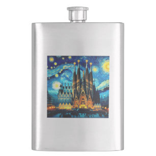 Starry Sagrada Familia Barcelona Hip Flask