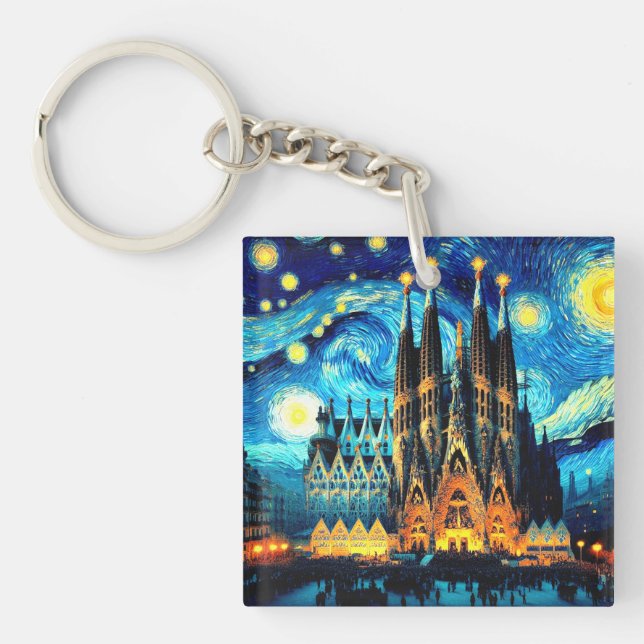 Starry Sagrada Familia Barcelona Key Ring (Front)