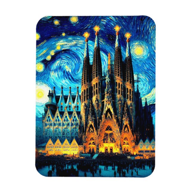 Starry Sagrada Familia Barcelona Magnet (Vertical)