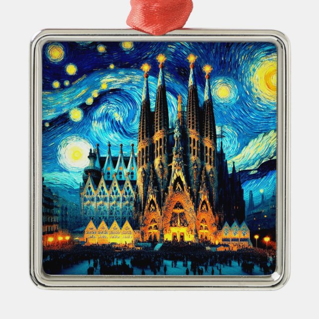 Starry Sagrada Familia Barcelona Metal Ornament (Front)