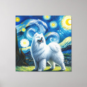 Starry Samoyed Dog Portrait - Pet Portrait Canvas Print