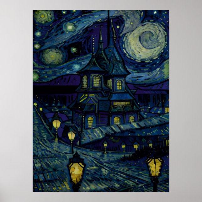 Starry Sanctuary in Van Gogh style Poster (Front)