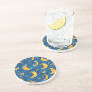Starry Skies Blue Gold Moons Stars Coaster