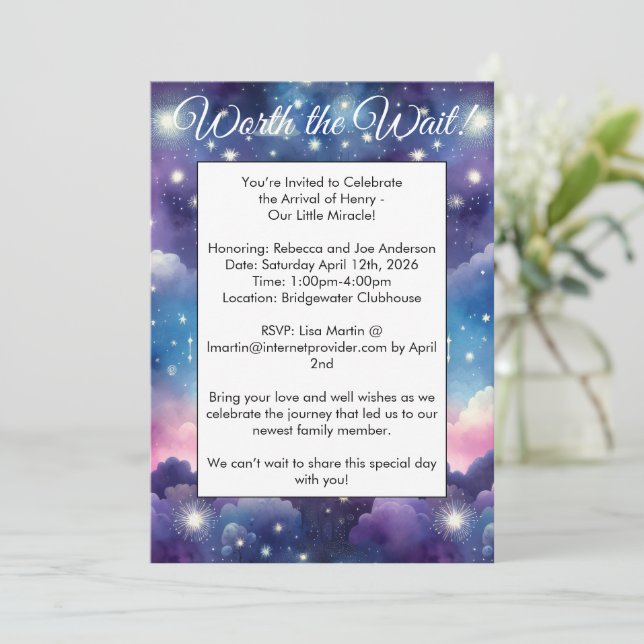Starry Sky Adoption Baby Shower Invitation (Standing Front)