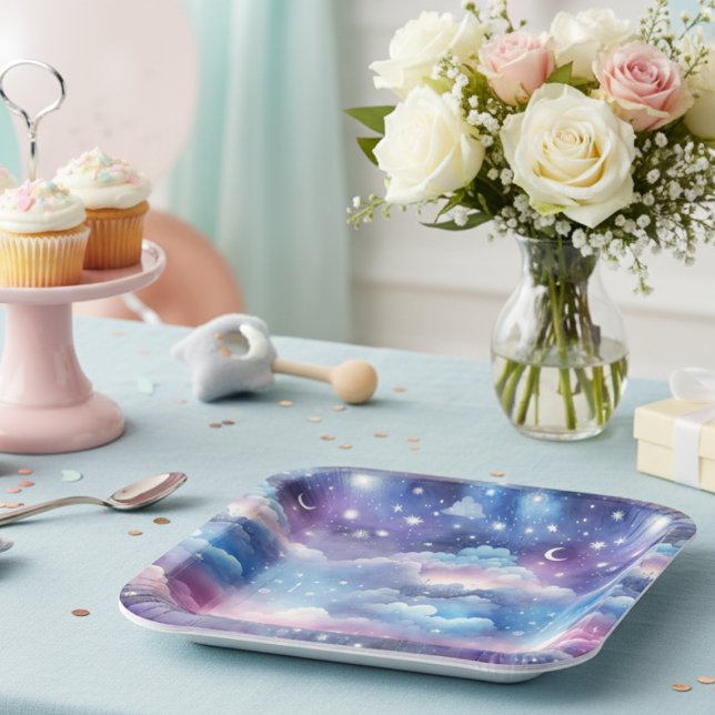 Starry Sky Adoption Baby Shower Paper Plates (Starry Sky baby shower paper plate)