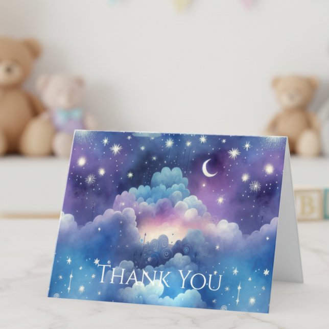 Starry Sky Adoption Shower – Moon and Stars Thank You Card (Starry Sky Baby Shower Thank You card)